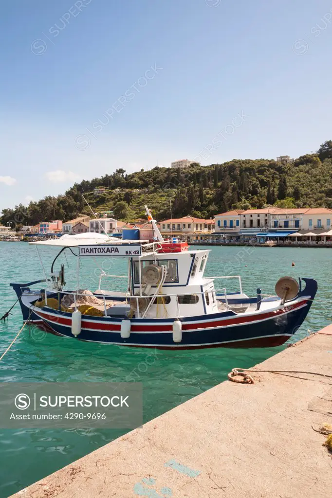 Fishing boat moored at the quayside, Katakolon, Greece