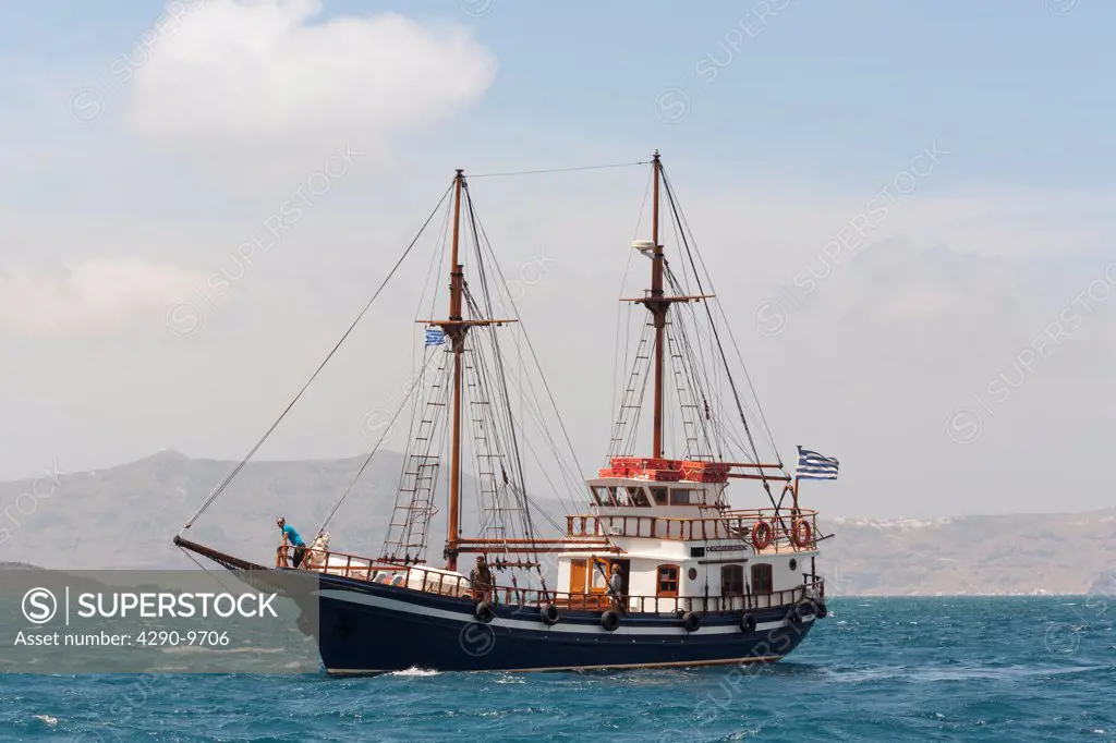 A sailing boat off the island of Santorini, Santorini, Greece