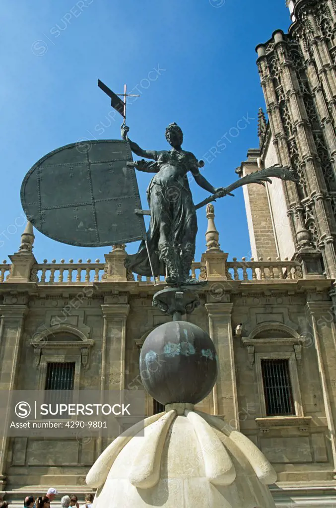 Statue of Faith, Seville Cathedral, Plaza Virgen de los Reyes, Seville, Spain