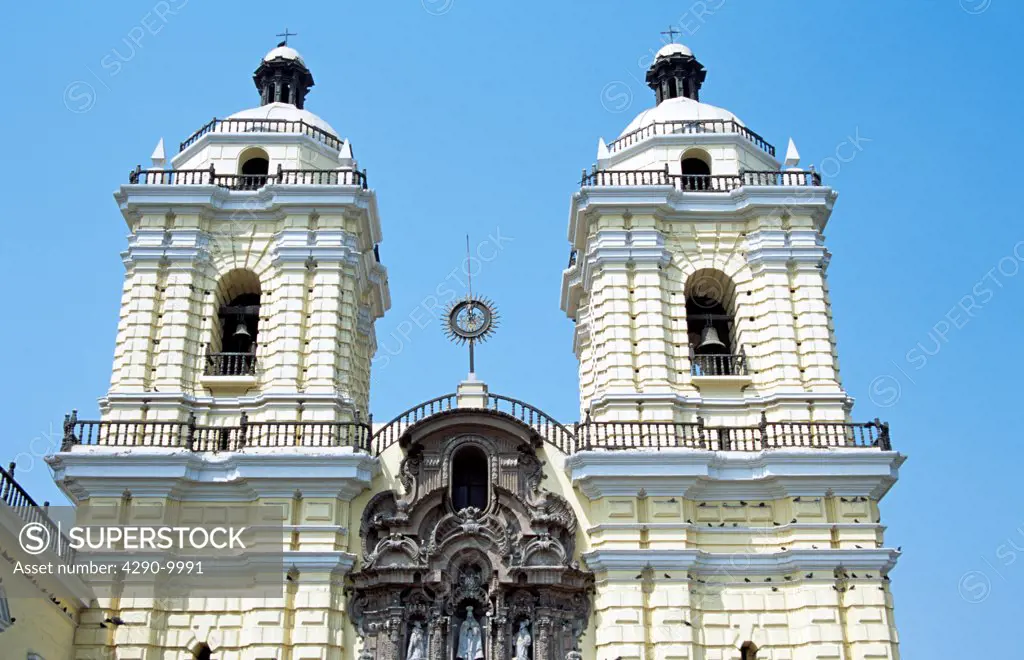 San Francisco baroque church and monastery, twin bell towers, Lima, Peru