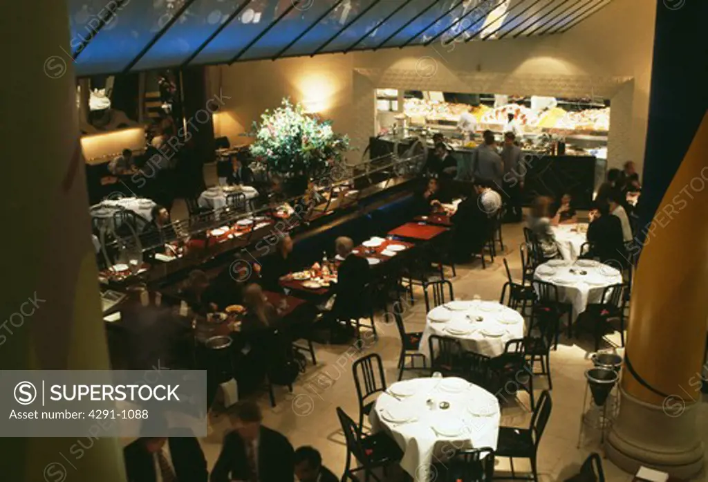 Birdseye view of tables in restaurant in London