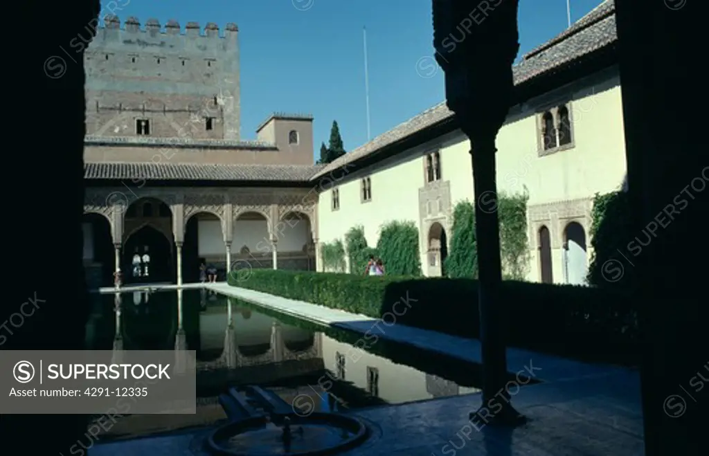 Rectangular pool in inner courtyard in the Alhambra in Granada
