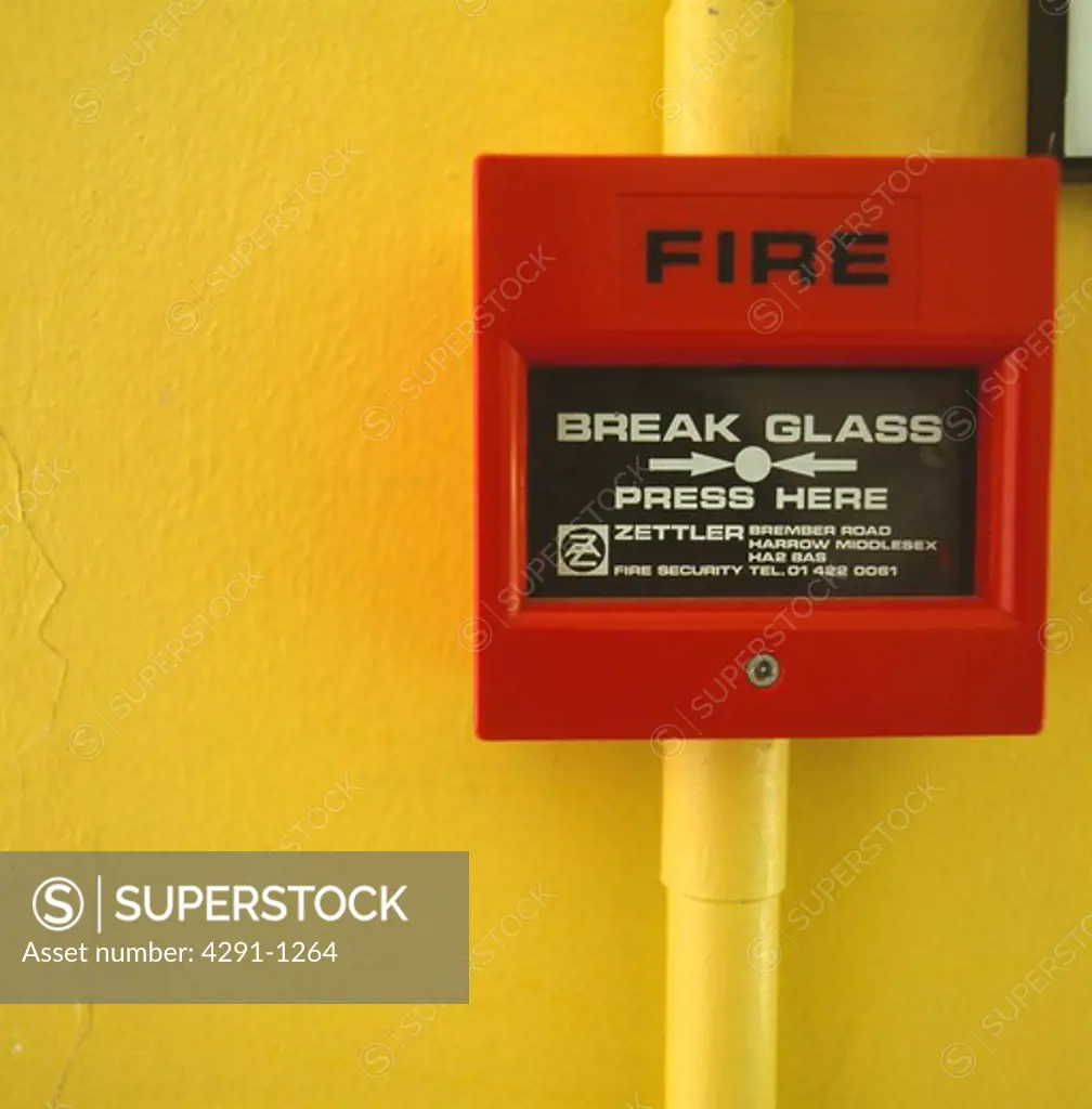 Close-up of fire alarm emergency button