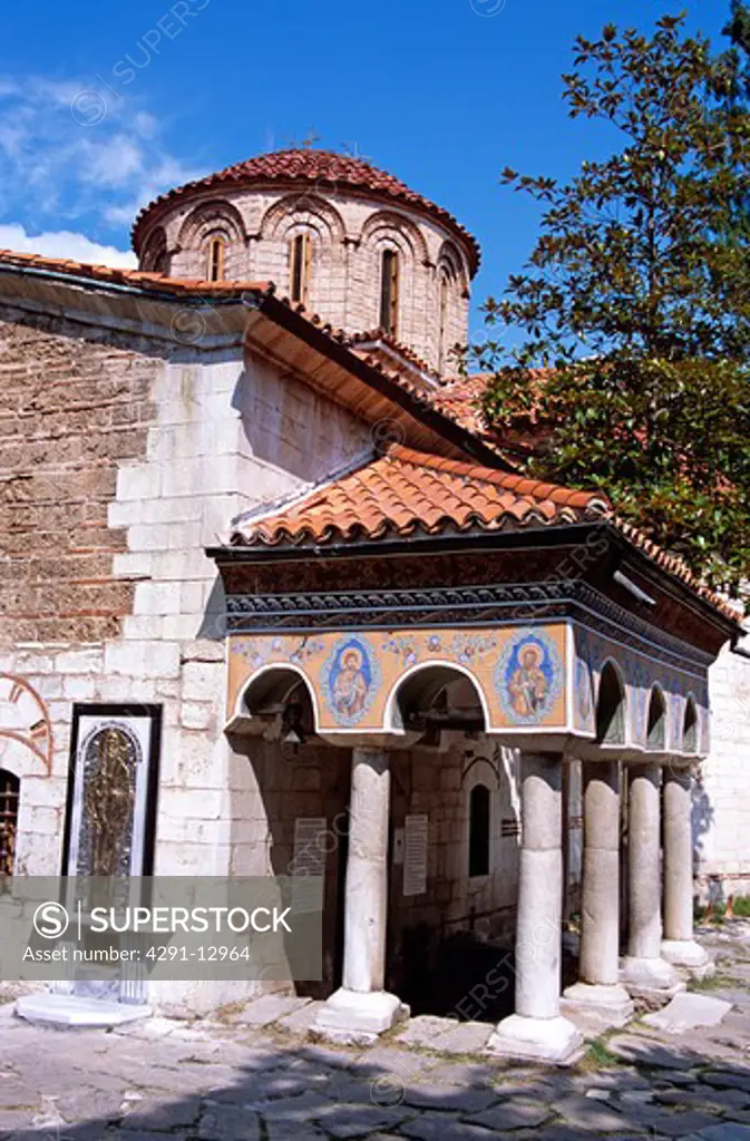 Bachkovo Monastery, Bachkovo, Bulgaria Arched entrance and dome Church of Sveta Bogoroditsa