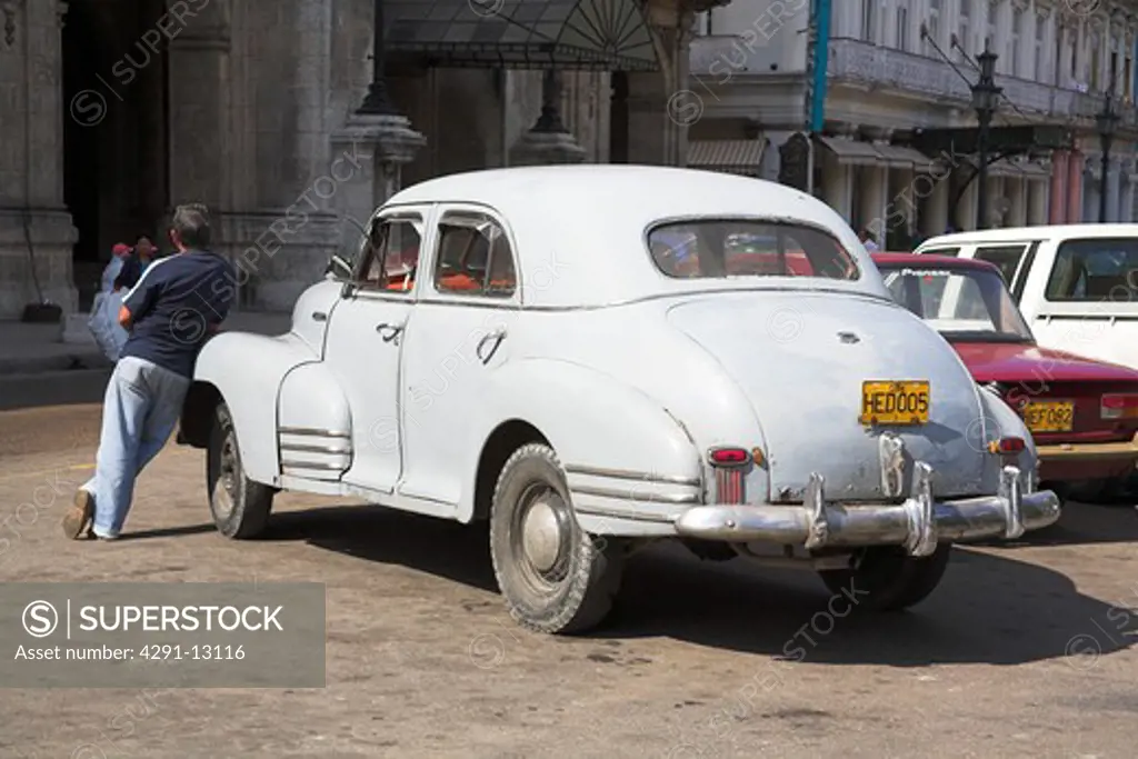 Classic American white Chevrolet car, Havana, La Habana Vieja, Cuba