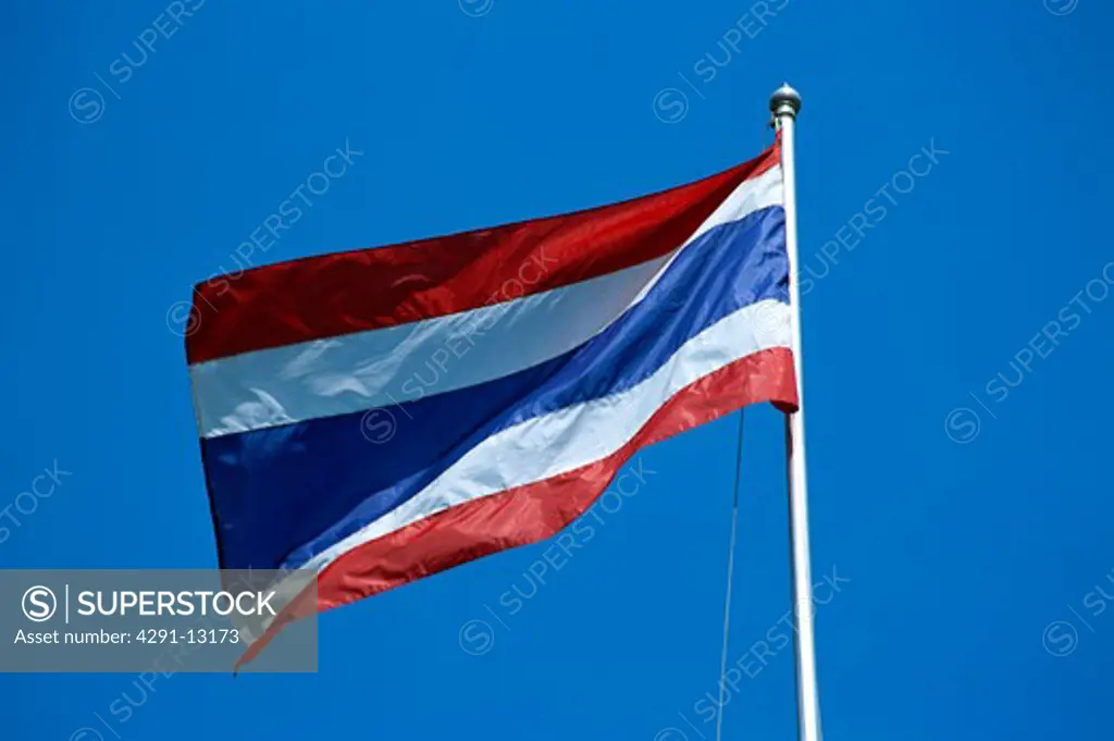 Thai flag blowing in the wind, Bangkok, Thailand