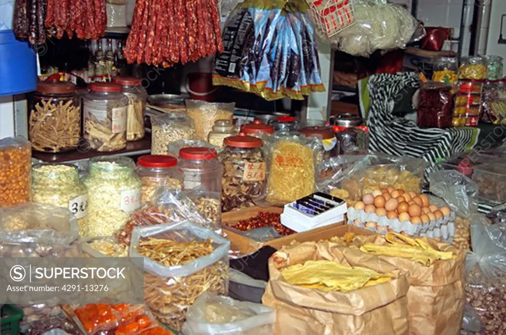 Grocery stall in indoor market, Cheung Chau Island, Hong Kong, China