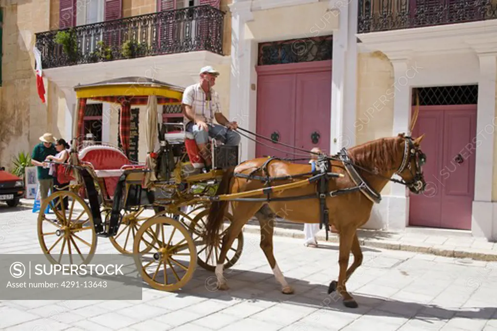 Horse and carriage in the medieval city of Mdina, Malta