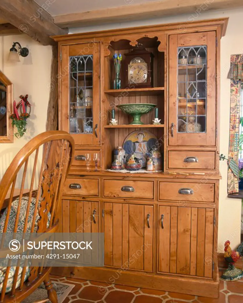 Large old pine dresser in cottage kitchen