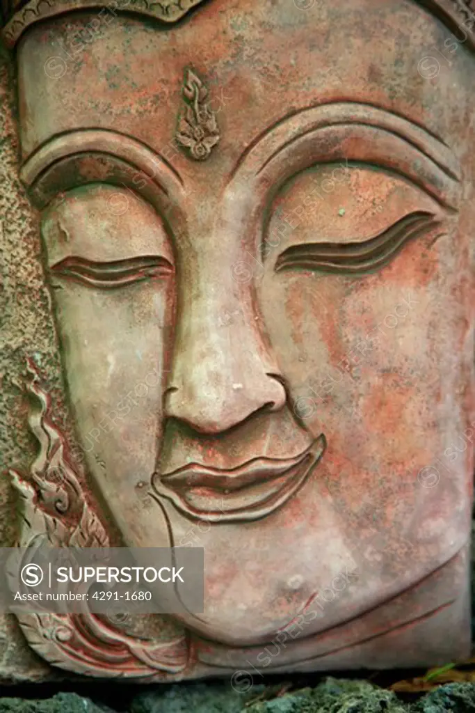 Close up of Buddha's face at 'Modina del Rey' Spain