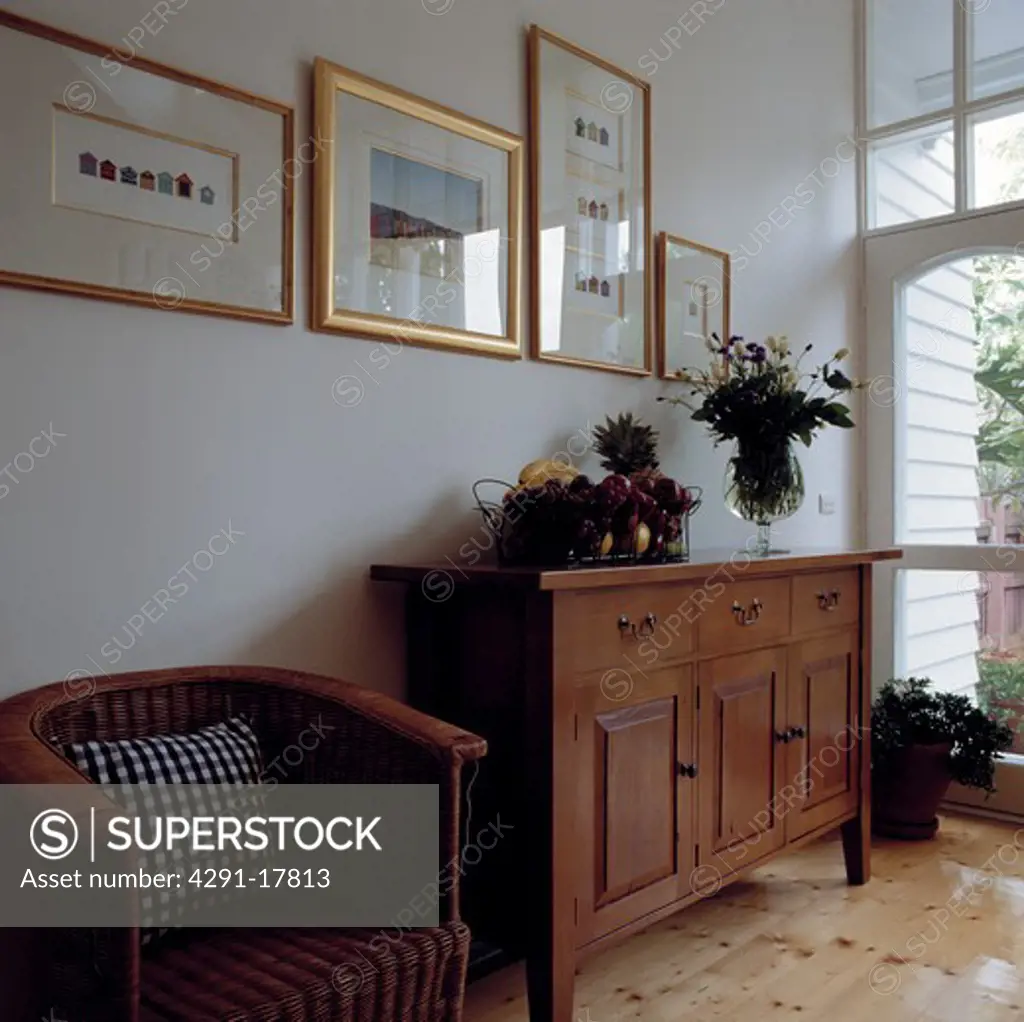 Hallway with wooden sideboard and floors