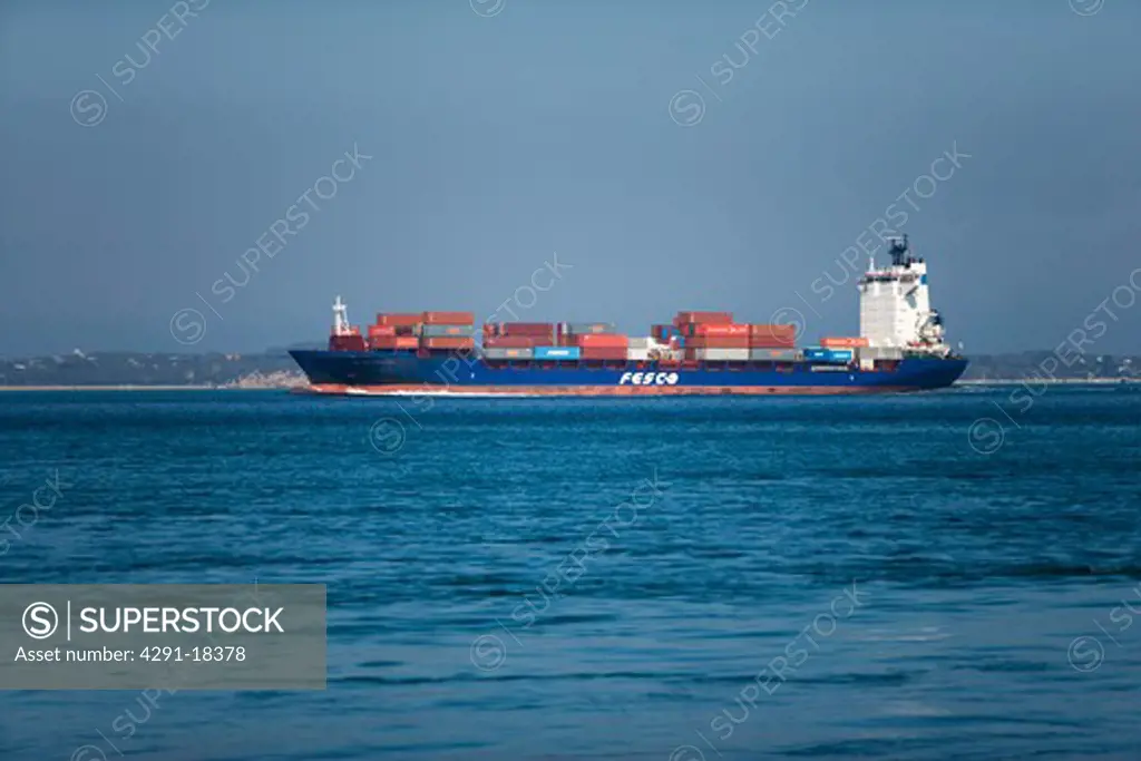 Container ship fully laden, Port Phillip Bay, Victoria, Australia