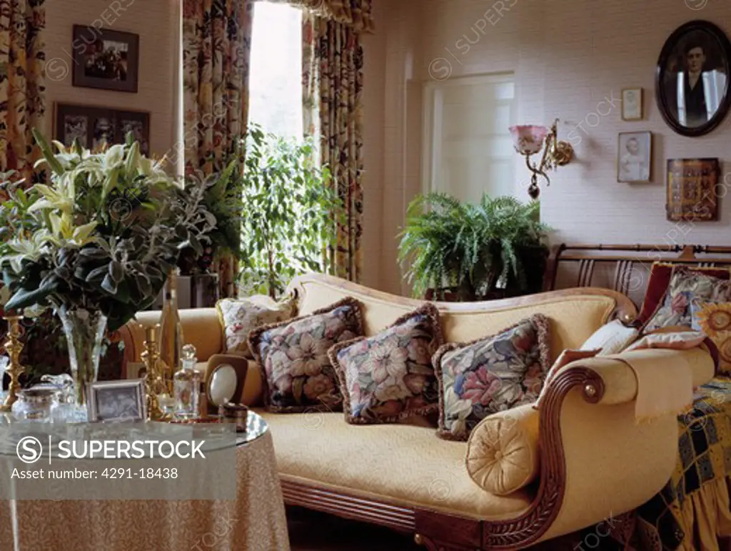 Cream antique sofa in traditional living room
