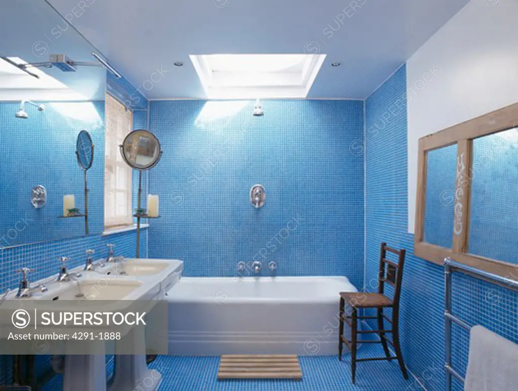 Modern blue tiled bathroom