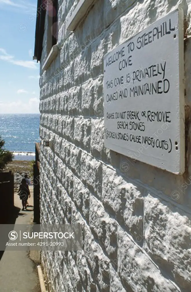 Notice on stone wall at Steephill on the Isle of Wight
