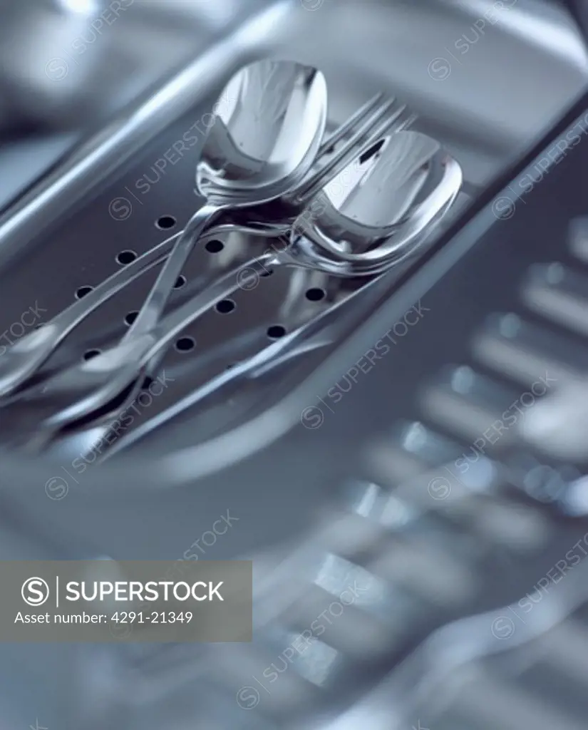Close-up of stainless steel cutlery
