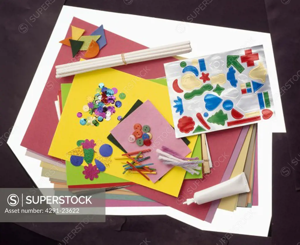Close-up of materials for making greetings cards