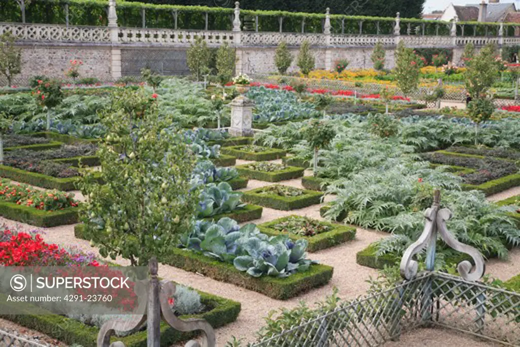 Well-maintained large formal walled potager garden in France