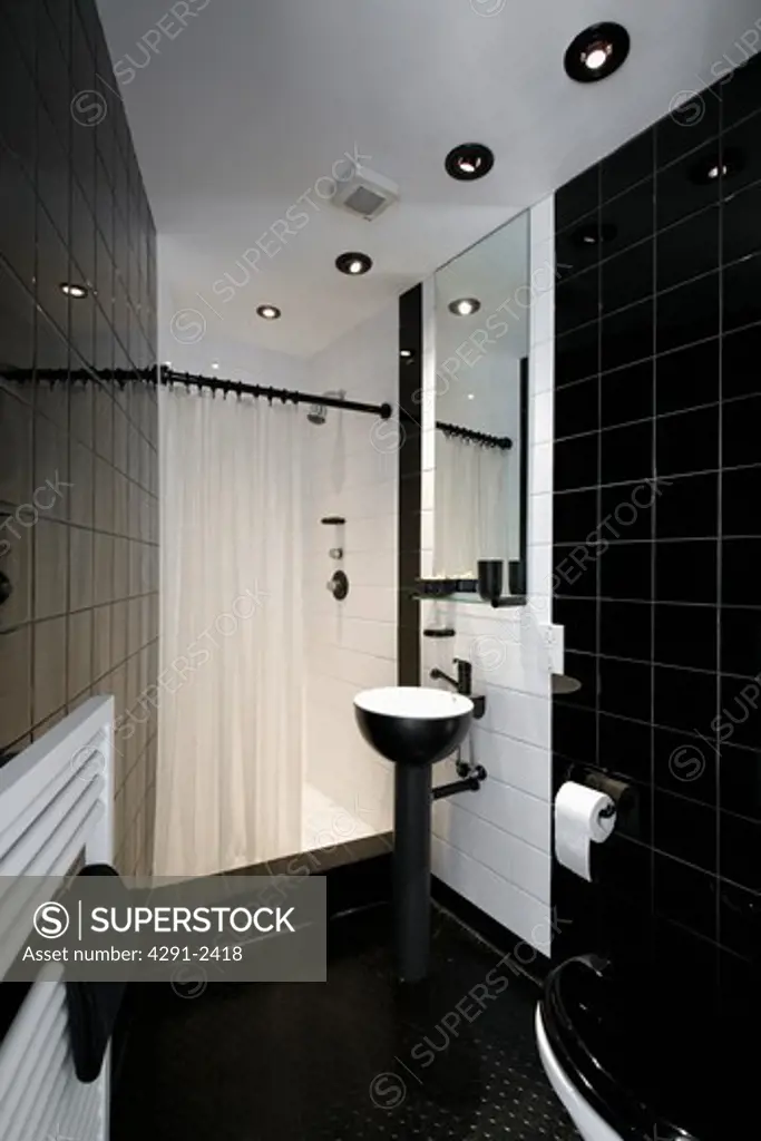 Black flooring in modern bathroom