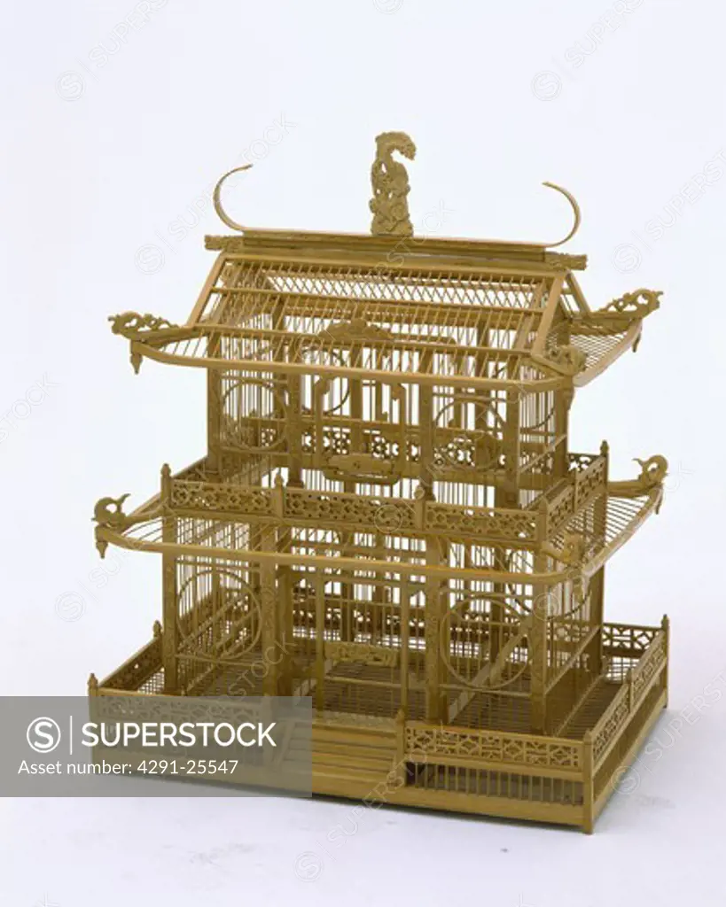 Close-up of Chinese-style wicker birdcage