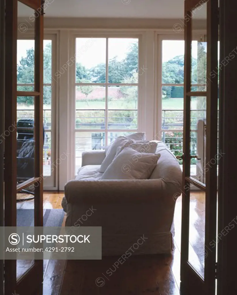 White sofa in modern townhouse living room