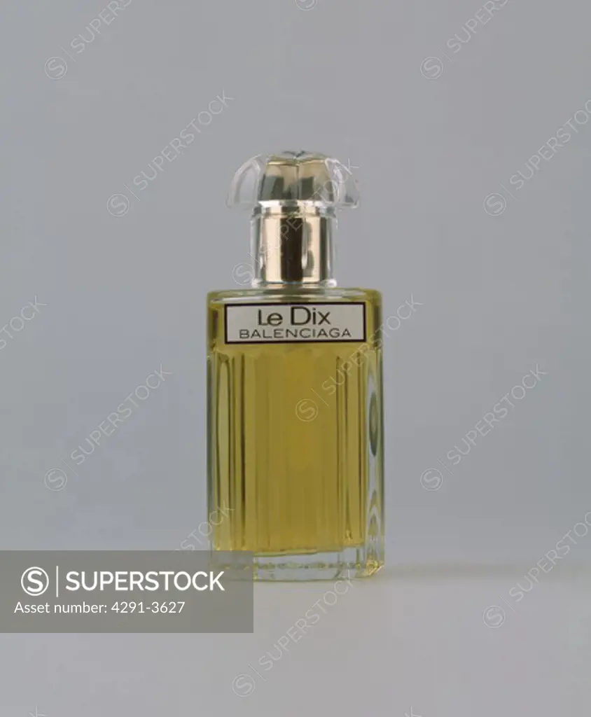 Close-up of Balenciaga 'Le Dix' perfume bottle