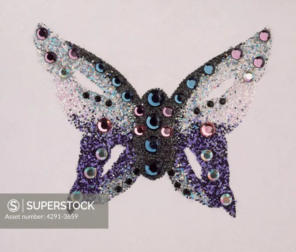 Close-up of sequin butterfly brooch