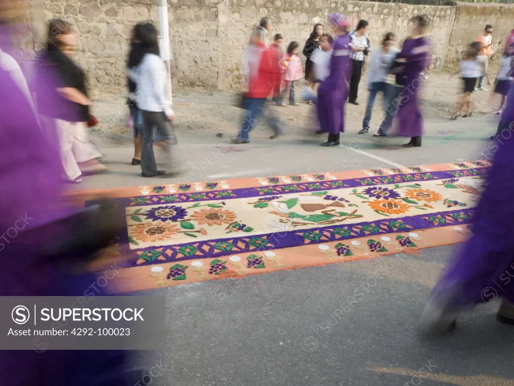 Antigua, Guatemala, catholic celebrations, Holy Week processions, carpets (Alfombras) built for the procession