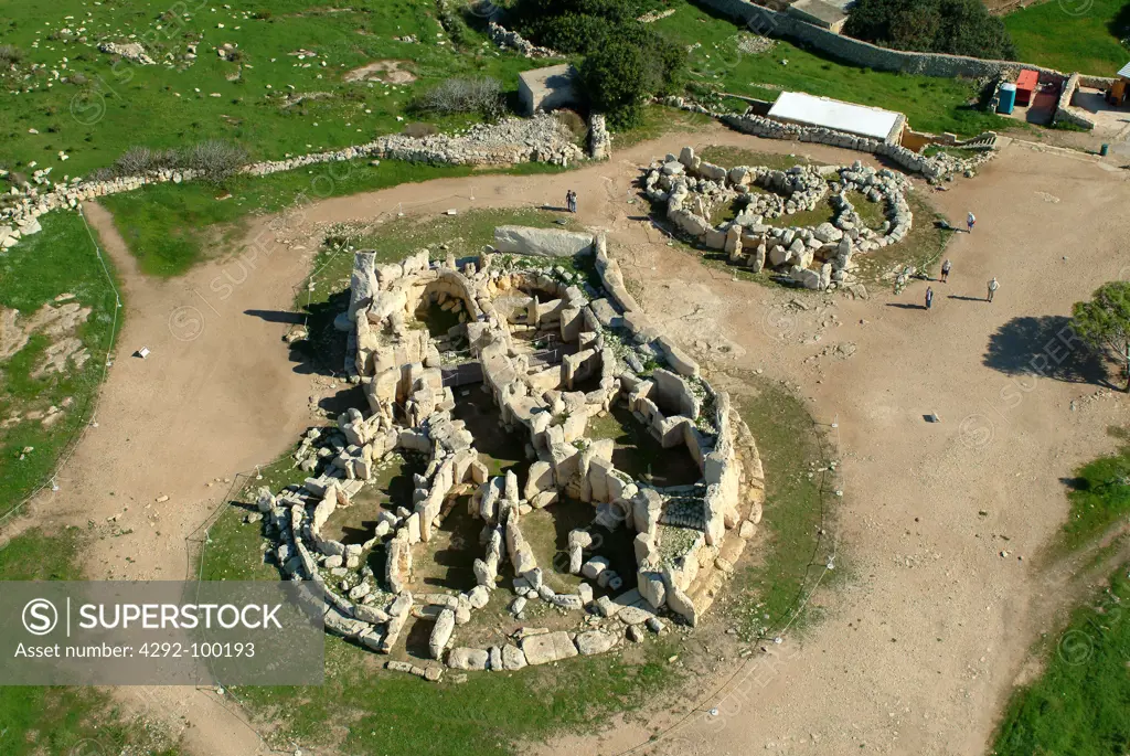 Malta, megalithic temple of Hagar Qim , aerial view