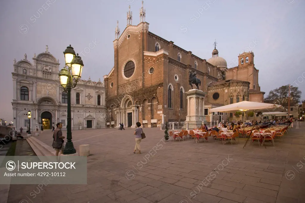 Italy, Veneto, Venice, Campo SS Giovanni e Paolo, Church and Scuola Grande di San Marco at Dusk