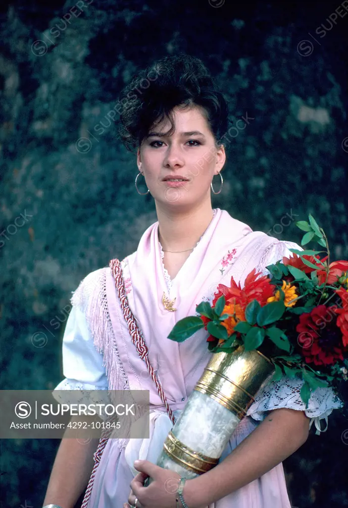 Italy, Trentino Alto Adige, Merano. Woman in traditional clothing