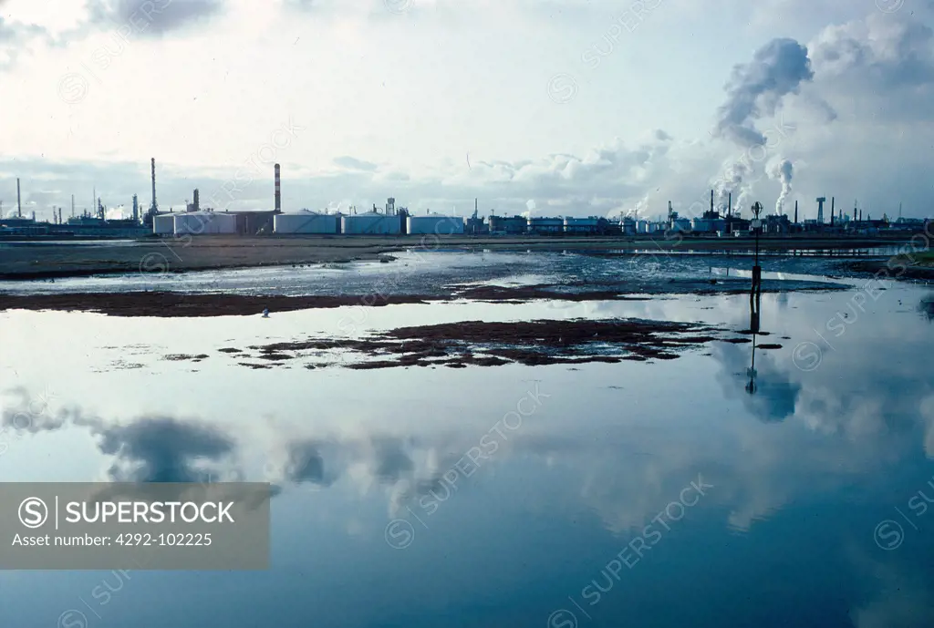 Italy, Veneto, Venice. Emission from petrochemical industry
