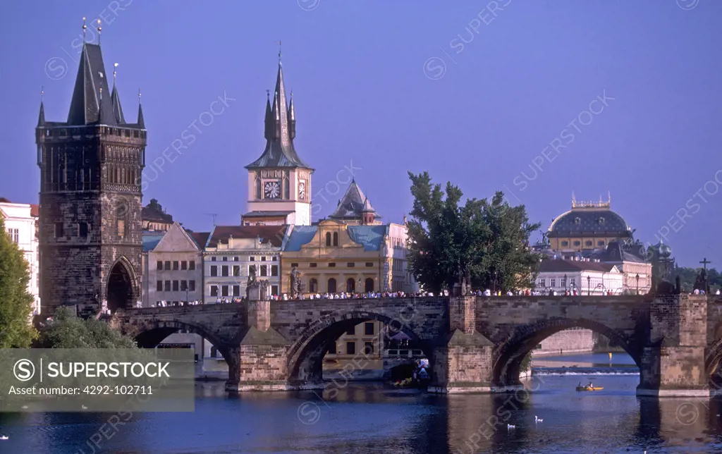 Czech Republic, Prague. Charles Bridge over Vltava River