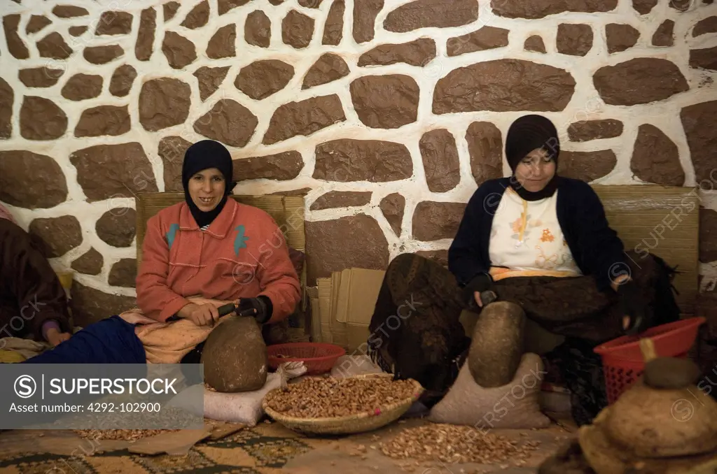 Morocco, Ourika valley, Women, Argan Oil Coorporative, Working.