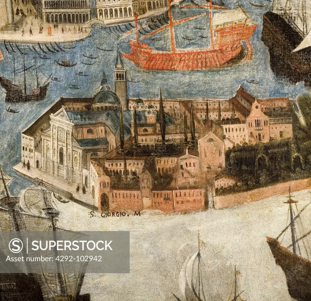 Italy, Veneto, Venice, Museo Correr, Painting, Ancient map of Venice.