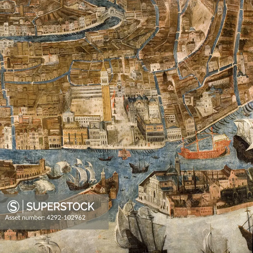 Italy, Veneto, Venice, Museo Correr, Painting, Ancient map of Venice.
