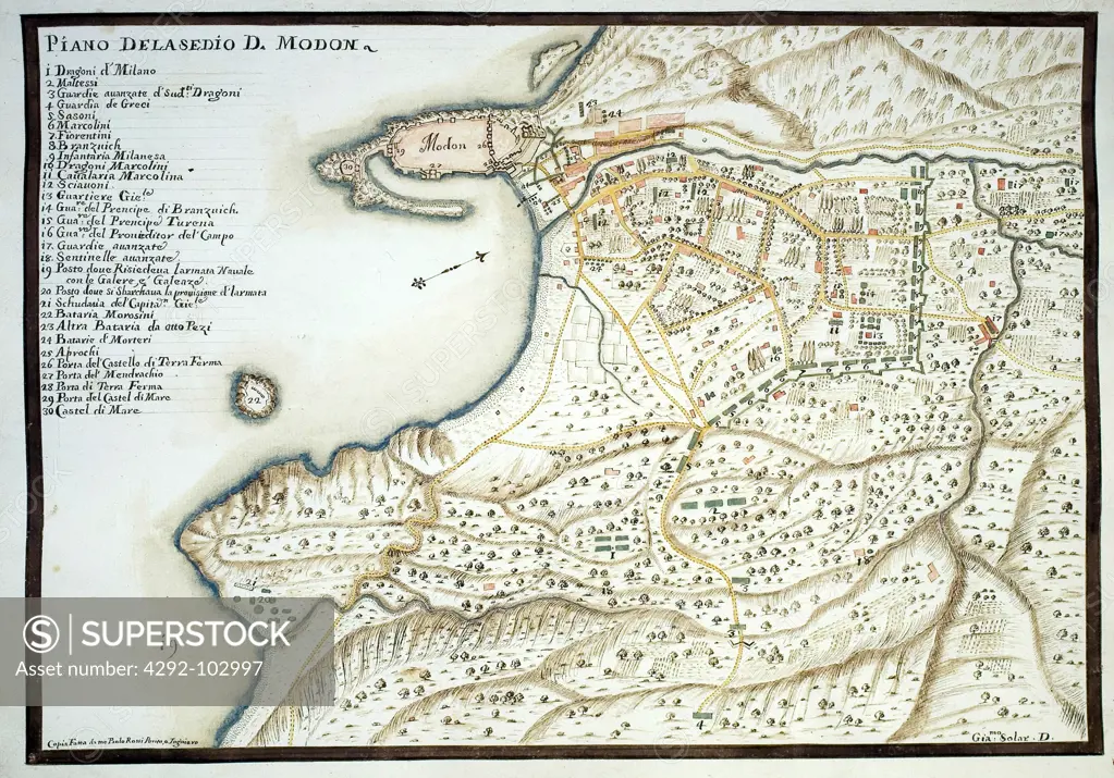 Italy, Veneto, Venice, Biblioteca Marciana, military topographic map