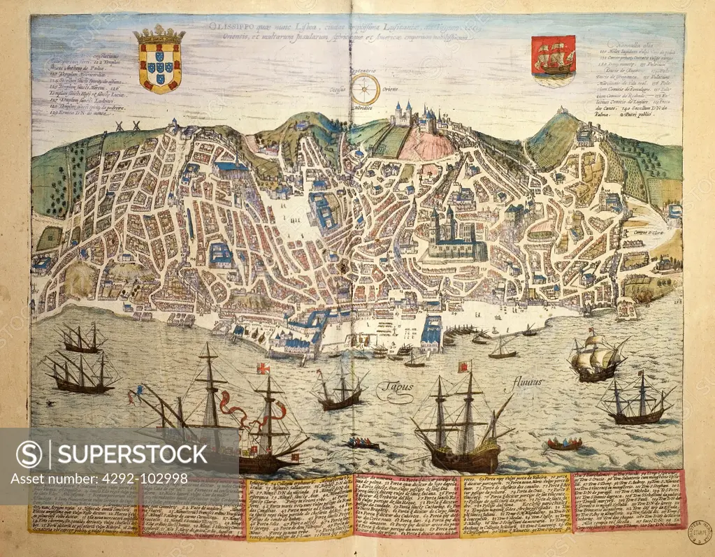 Italy, Veneto, Venice, Biblioteca Marciana, old map of Lisbon