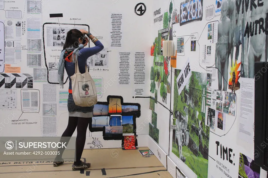 Italy, Veneto, Venice, Women experiencing interactive video installation at the Venice Biennale.