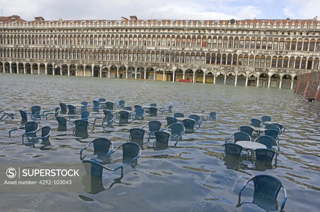 Italy, Venice, San Marco Square, High Tide.
