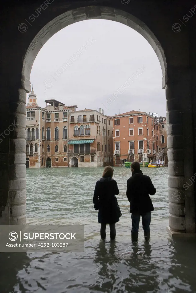 Italy, Veneto, Venice, High Tide.