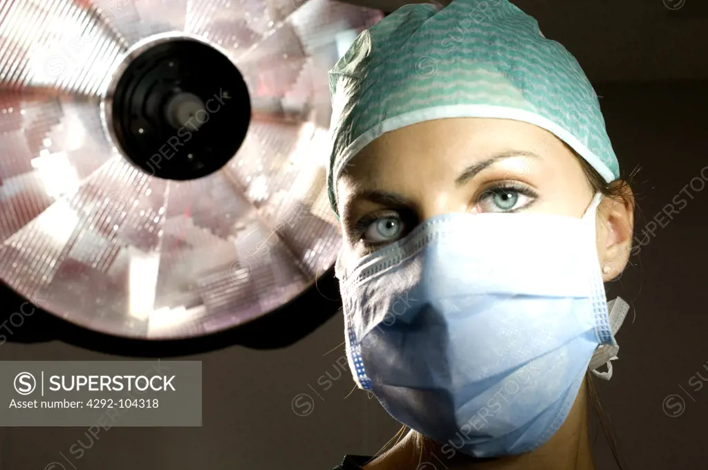 Close up of female doctor wearing surgical mask