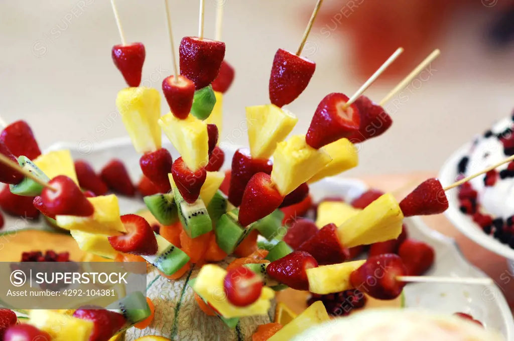 Colourful fruit   skewers