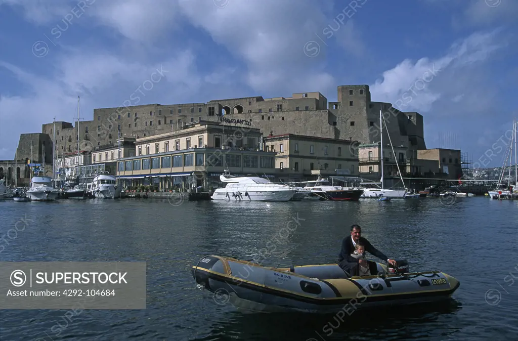 Europe, Italy, Campania, Naples. Santa Lucia harbour and Castel dell'Ovo