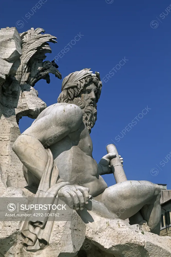 Italy, Lazio, Rome, Piazza Navona. Fontana dei quattro Fiumi