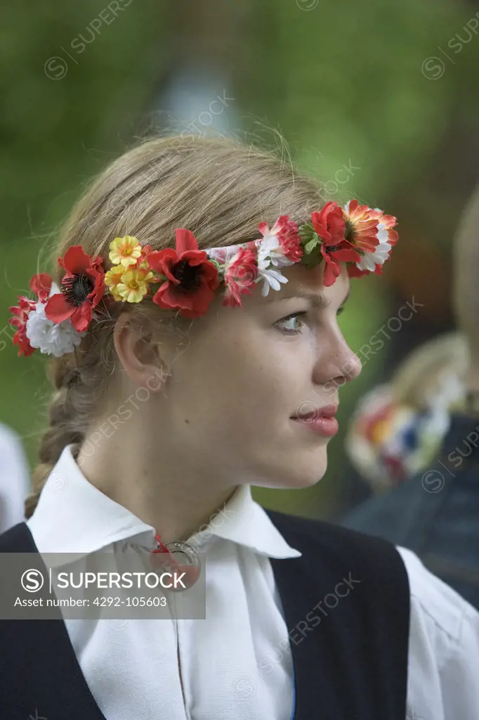 Europe, Latvia, woman in traditioanl clothing