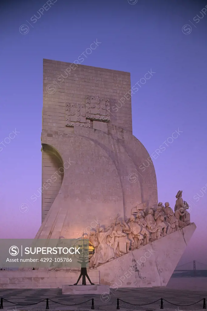 Portugal, Lisbon, The Monument to the Discoveries at dusk