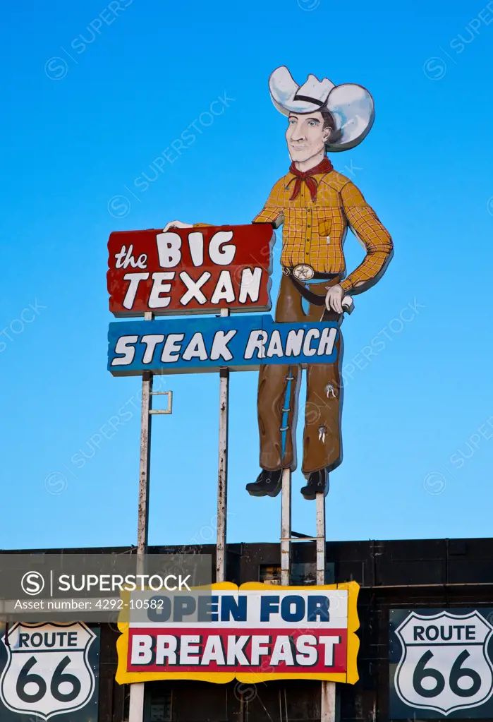 USA, Texas, Amarillo, Steakhouse sign on Route 66