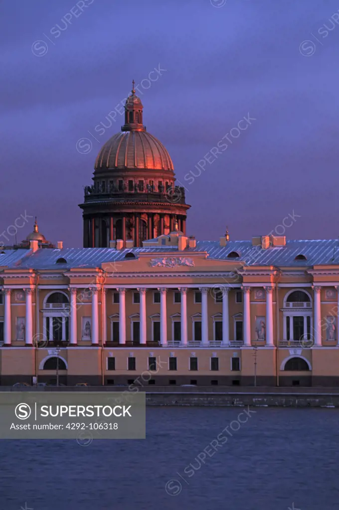 Russia, St. Petersburg, St. Isaac Cathedral and Neva river