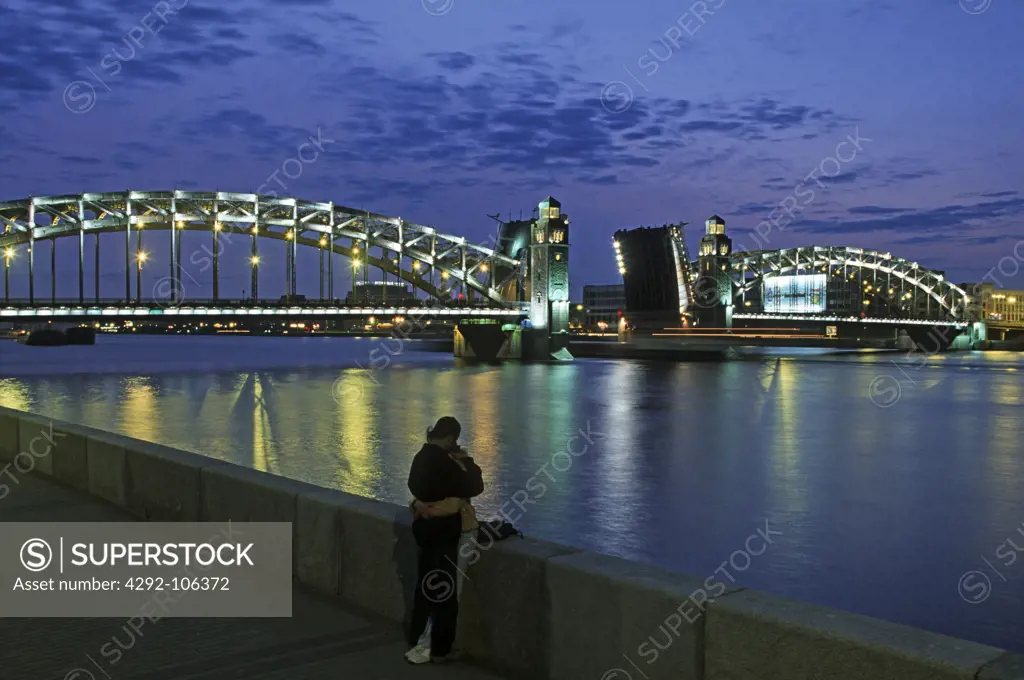 Russia, Saint Petersburg, opened bridge on the Neva river